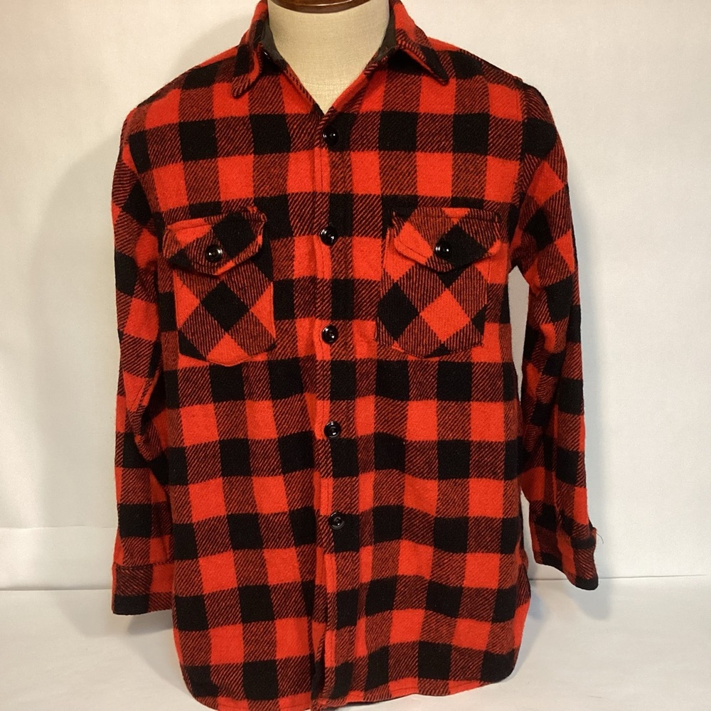 Men's Wool Blend Red and Black Plaid Shirt